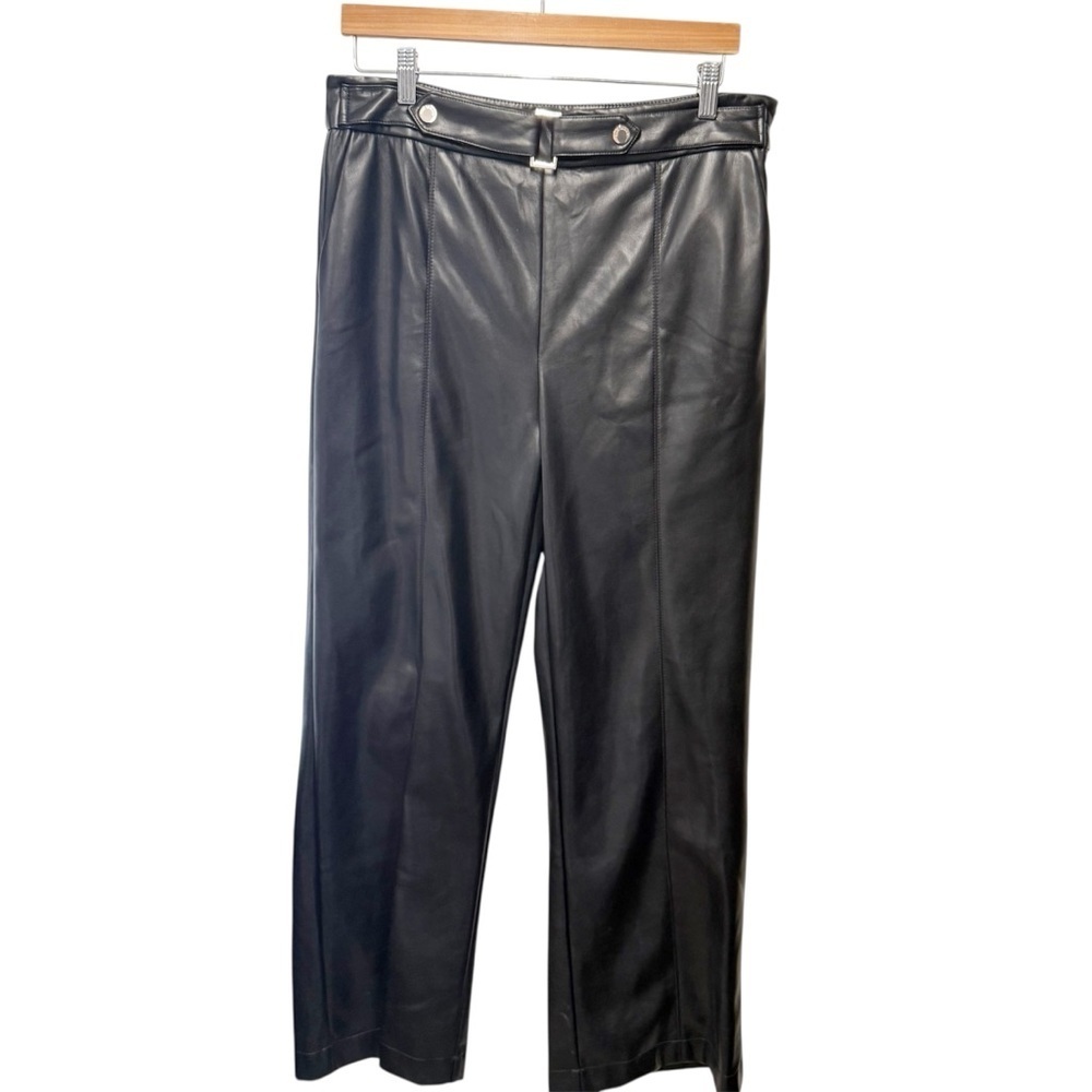 NWT Elie Tahari Faux Leather Straight Leg Pants Black, Size 14 - Picture 2 of 10